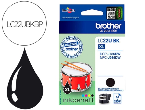 Comprar Inkjet Brother lc22ubk XL DCPj785dw DCPj785dwXL MFCj985dw MFCj985dw negro 2.400 pag LC22UBKBP