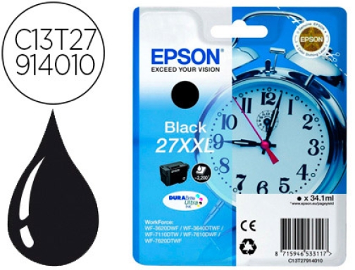 Comprar Inkjet Epson 27xXL wf3620 3640 7110 7610 7620 negro 2.200 pag C13T27914012