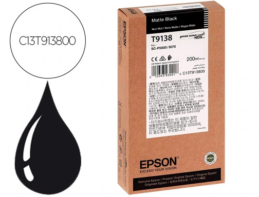 Ink-jet Epson t9138 matte negro ink 200ml C13T913800, imagen mini