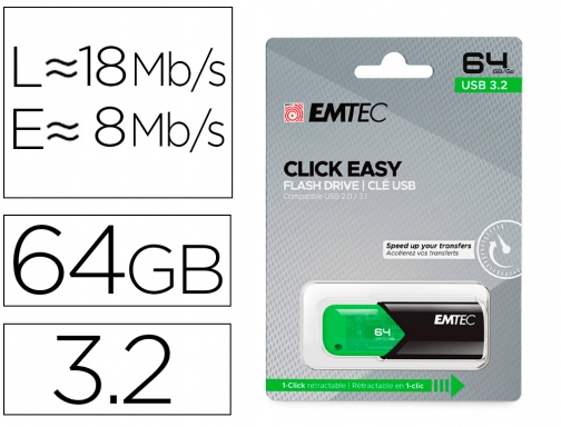 Memoria Emtec usb 3.2 click easy 64 gb verde Emtec e173157, imagen mini