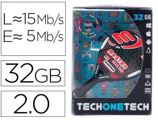 Memoria usb Tech on tech raqueta padel roja 32 gb TEC5046-32, imagen mini