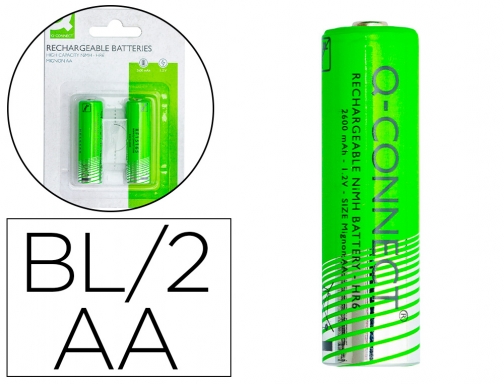 Pila Q-connect alcalina AA recargable blister de 2 unidades KF15165, imagen mini