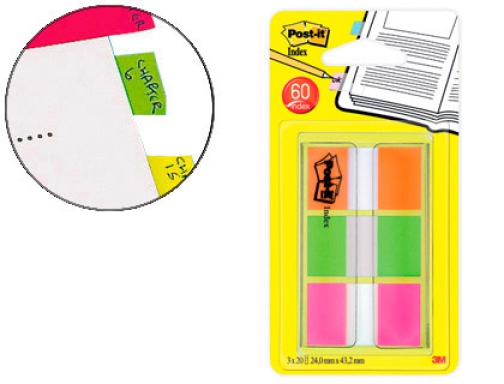 Comprar Banderitas separadoras Postit index 680 naranja lima y rosa dispensador funda 3x20 680OLPEU