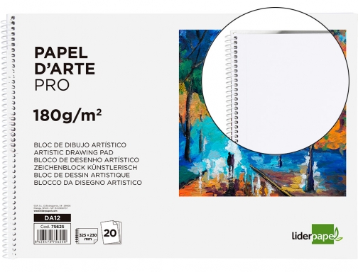 Bloc dibujo Liderpapel artistico espiral 230x325mm 20 hojas 180 g m2 sin  75625