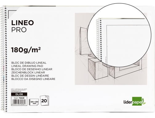 Bloc dibujo Liderpapel lineal espiral 230x325mm 20 hojas 180 g m2 con  75628, Hipermaterial.