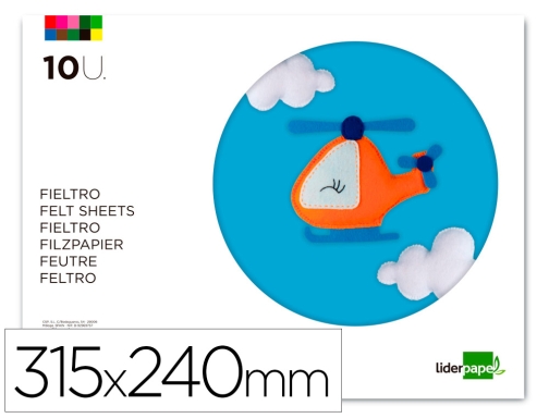 Comprar Bloc trabajos manuales Liderpapel fieltro 240x315mm 10 hojas colores surtidos 50335