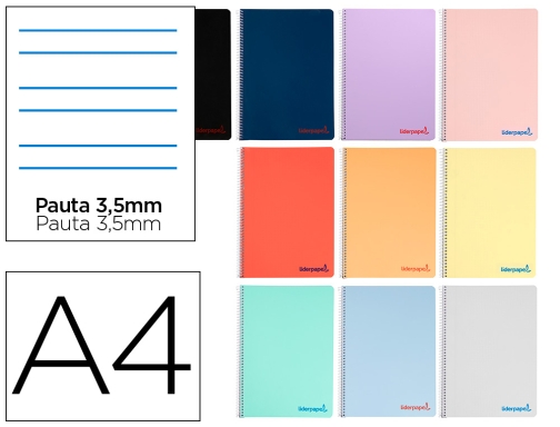 Comprar Cuaderno espiral Liderpapel A4 wonder tapa plastico 80h 90gr pauta ancha 3,5mm 08936