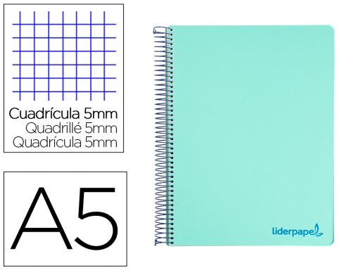 Comprar Cuaderno espiral Liderpapel A5 micro wonder tapa plastico 120h 90g cuadro 5mm 09236