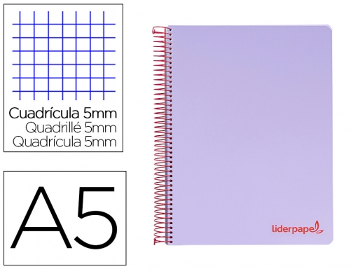 Cuaderno espiral Liderpapel A5 micro wonder tapa plastico 120h 90g cuadro 5mm 09237, imagen mini