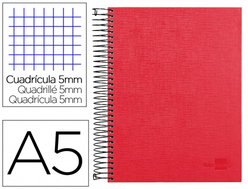 Cuaderno espiral Liderpapel A5 micro papercoat tapa forrada 140h 75 gr cuadro5mm 25322, imagen mini