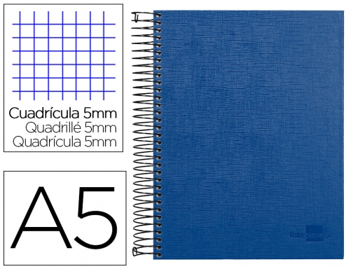 Cuaderno espiral Liderpapel A5 micro papercoat tapa forrada 140h 75 gr cuadro5mm 25323, imagen mini