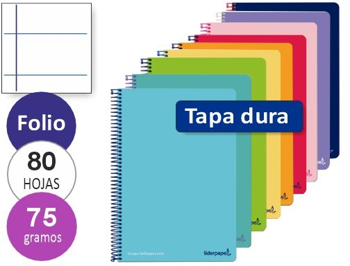 Comprar Cuaderno espiral Liderpapel folio witty tapa dura 80h 75gr rayado horizontal 8mm 09913