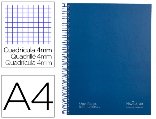 Comprar Cuaderno espiral Navigator A4 tapa dura 80h 80gr cuadro 4mm con margen NA37