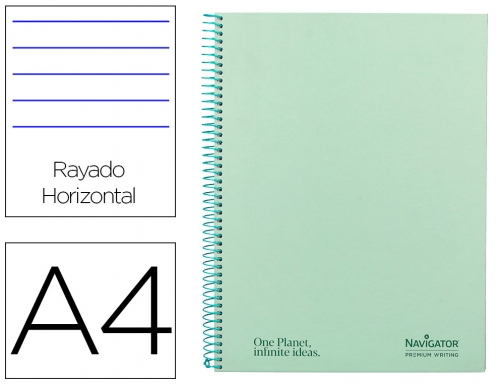 Comprar Cuaderno espiral Navigator A4 tapa dura 80h 80gr horizontal con margen menta NA39