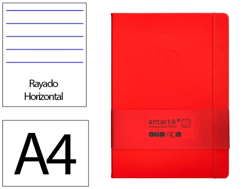 Comprar Cuaderno con gomilla Antartik notes tapa dura A4 hojas rayas rojo 100 TW27