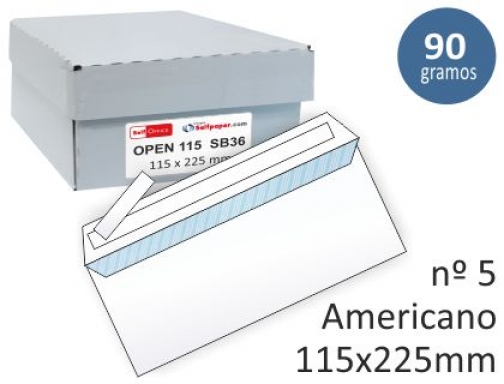 Sobres americanos 115x225mm, autoadhesivos, open, Caja 500 uds., imagen mini