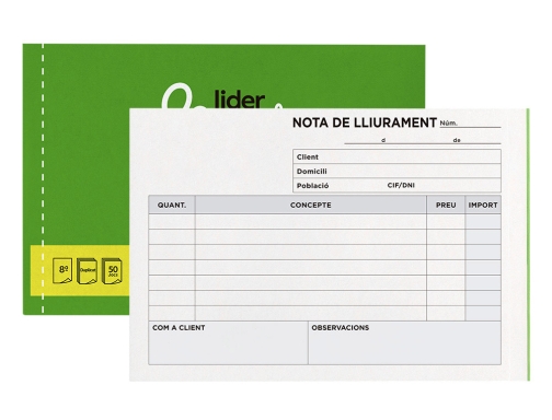 Comprar Talonario Liderpapel Entregas 8º Original Y Copia T228 Apaisado Texto En Catalan 96325