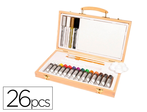 Comprar Maletin de pinturas acrilicas Daler rowney madera 26 piezas 334x204x50 mm D12650055000