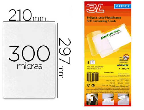 Comprar Bolsa de plastificar 3l office manual en frio 300 mc Din A4 3loffice 15051