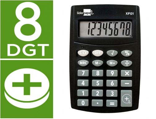Calculadora Liderpapel bolsillo xf01 8 digitos pilas color negro 99x64x9 mm 163466, imagen mini