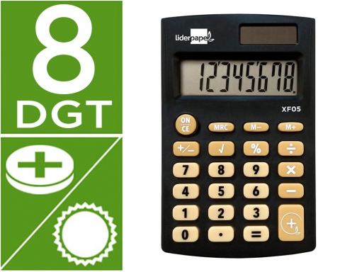 Calculadora Liderpapel bolsillo xf05 8 digitos solar y pilas color negro 98x62x8 163470, imagen mini