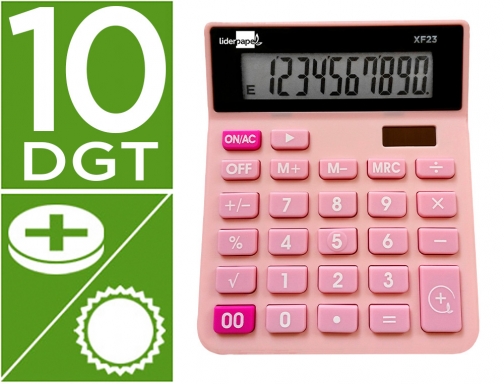 Calculadora Liderpapel sobremesa xf23 10 digitos solar y pilas color rosa 127x105x24 163488, imagen mini
