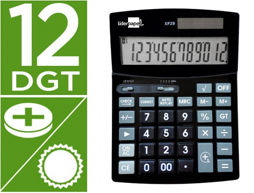 Calculadora Liderpapel sobremesa xf29 12 digitos solar y pilas color negro 190x140x30 163494, imagen mini
