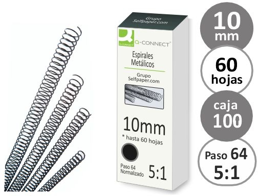 Comprar Espirales metal encuadernar 10 mm, 64 5:1, caja 200 uds. negro