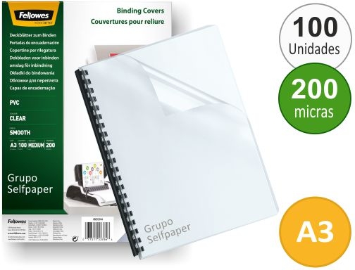 Comprar Tapa de encuadernacion Fellowes Din A3 pvc transparente cristal 200 micras pack 53764