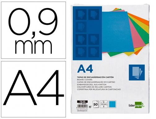 Tapa encuadernacion Liderpapel carton A4 0,9mm azul fluor paquete de 50 unidades 166056, imagen mini