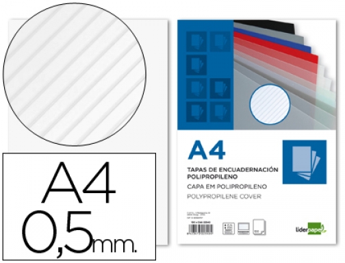 Tapa encuadernacion Liderpapel polipropileno rayado A4 0.5mm transparente paquete de 100 unidades 64044, imagen mini