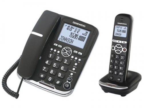 Telefono Daewoo dtd-5500 combo fijo+inalambrico manos libres rellamada pantalla retroiluminada color negro DW0075, imagen mini