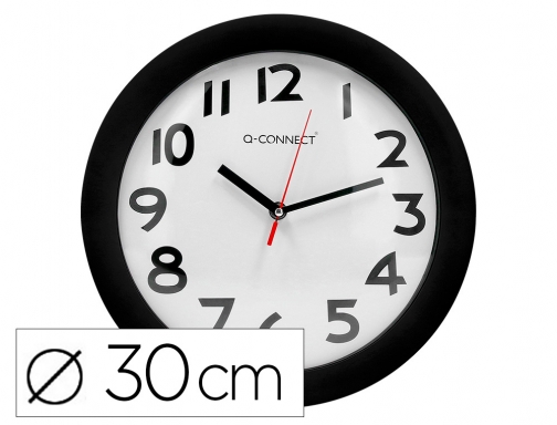 Reloj Q-connect de pared plastico oficina redondo 30 cm marco negro KF15590, imagen mini