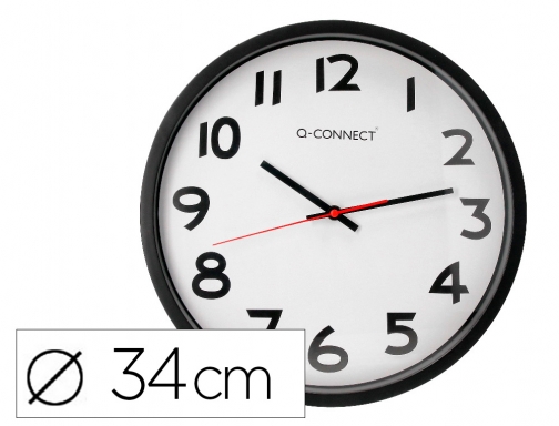 Reloj Q-connect de pared plastico oficina redondo 34 cm marco negro KF15592, imagen mini