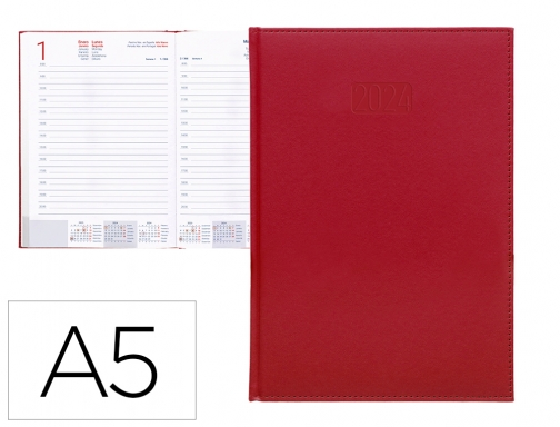 Comprar Agenda encuadernada Liderpapel creta 15x21 cm 2024 dia pagina color rojo papel 167054