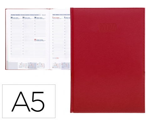 Comprar Agenda encuadernada Liderpapel creta 15x21 cm 2024 semana vista color rojo papel 167064