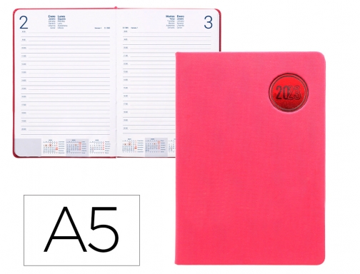 Agenda encuadernada Liderpapel kilkis 15x21 cm 2023 dia pagina color rosa papel 164076, imagen mini