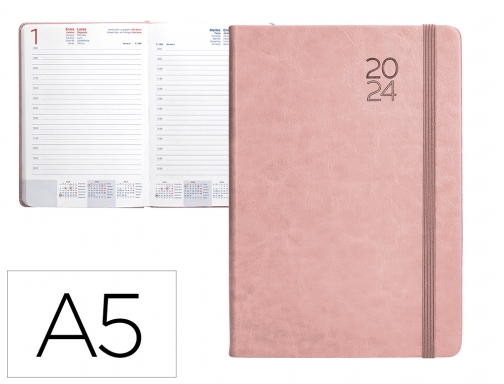 Agenda encuadernada Liderpapel mykonos 15x21 cm 2024 dia pagina color rosa papel 167099, imagen mini