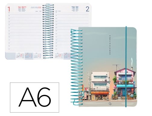 Comprar Agenda espiral Liderpapel santorini A6 2025 dia pagina street view papel 60 170373