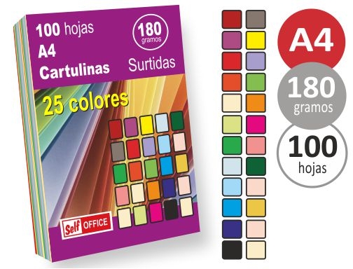 Comprar Cartulina Liderpapel A4 180g m2 25 colores surtidos paquete de 100 hojas 163900