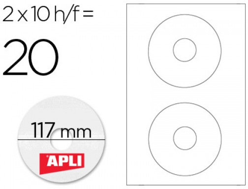 Etiqueta adhesiva Apli 10603 tamaño cd-rom 117 mm para fotocopiadora laser ink-jet, imagen mini