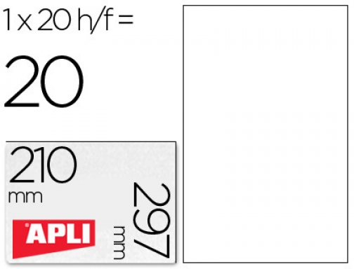 Etiqueta adhesiva Apli translucidas 1225 tamaño 210x297 mm - fotocopiadora -laser caja, imagen mini