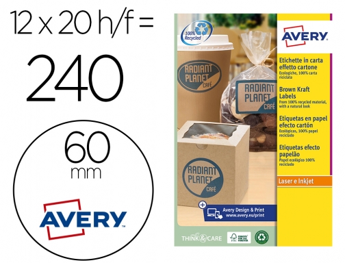 Etiqueta adhesiva Avery kraft efecto carton redonda 60 mm removible para laser L7106-20, imagen mini