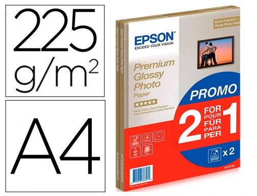 Papel fotografico Epson premiun glossy photo satinado Din A4 promo 2 x C13S042169 , blanco, imagen mini