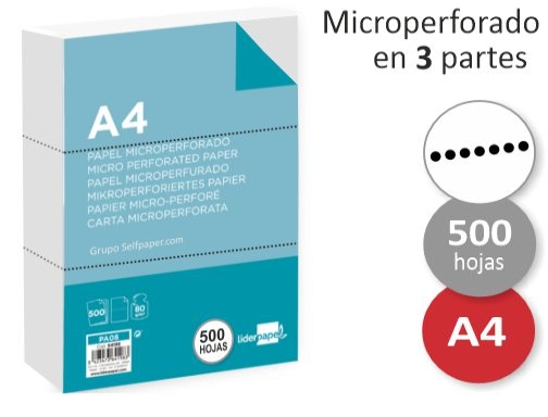 llamar salón Cada semana Papel Din A4, folios, microperforados en 3 partes iguales, 80 gramos, 500  hojas