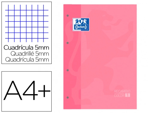 Comprar Recambio color 1 Oxford Din A4+ 80 hojas 90 gr cuadro 5 400123681 , rosa chicle