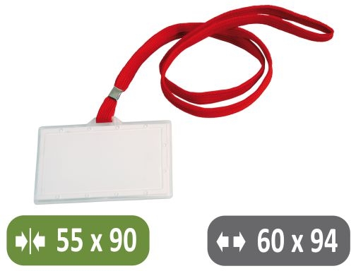 Comprar Identificador Q-connect KF03303 con cordon plano rojo y apertura lateral 94x60 mm