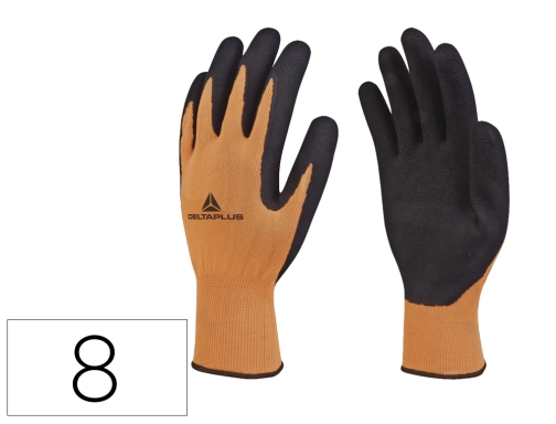 Comprar Guantes Deltaplus poliester impregando latex palma y dedos naranja fluor negro talla VV733OR08