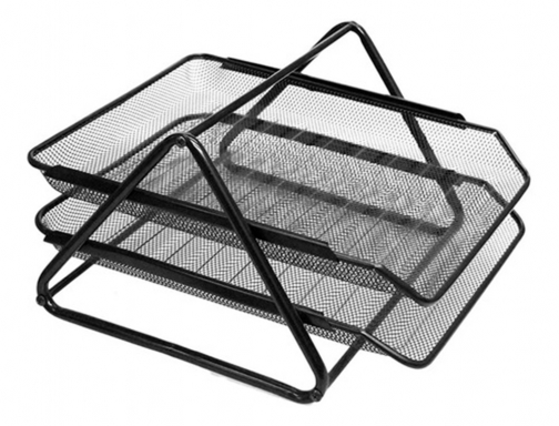 Bandeja sobremesa de metal Q-connect rejilla gxa100 negra2 bandejas movibles 300x185x350 mm KF00860 , negro, imagen 3 mini
