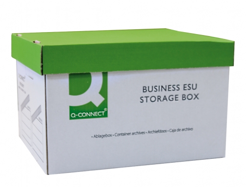 Cajon Q-connect carton para 3 cajas archivo definitivo A4 lomo 100 mm KF02007 , blanco verde, imagen 2 mini